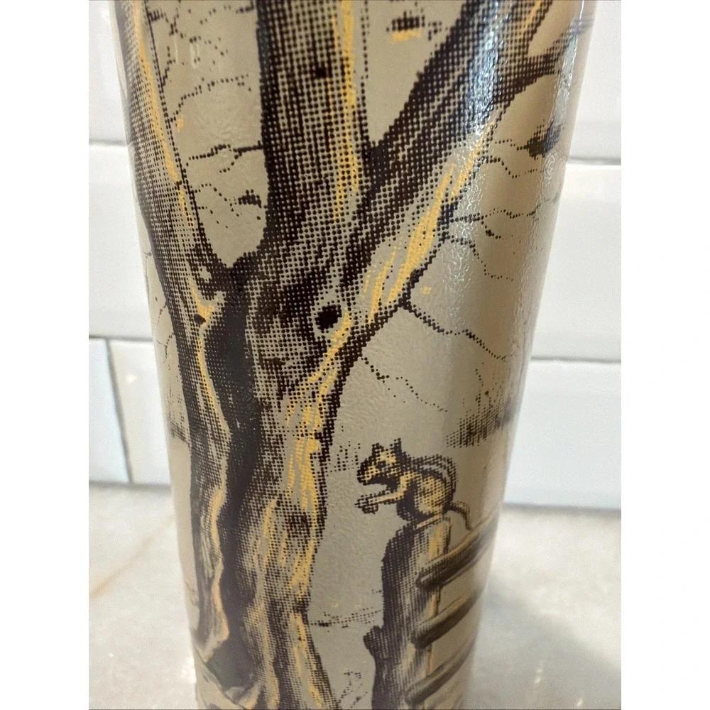 Vintage Set Of 2 Glass Pillar Candles Forest Covered Bridge Scenes